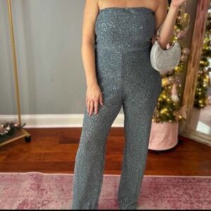 wild fable Sparkle Strapless Knit Jumpsuit in Charcoal Gray